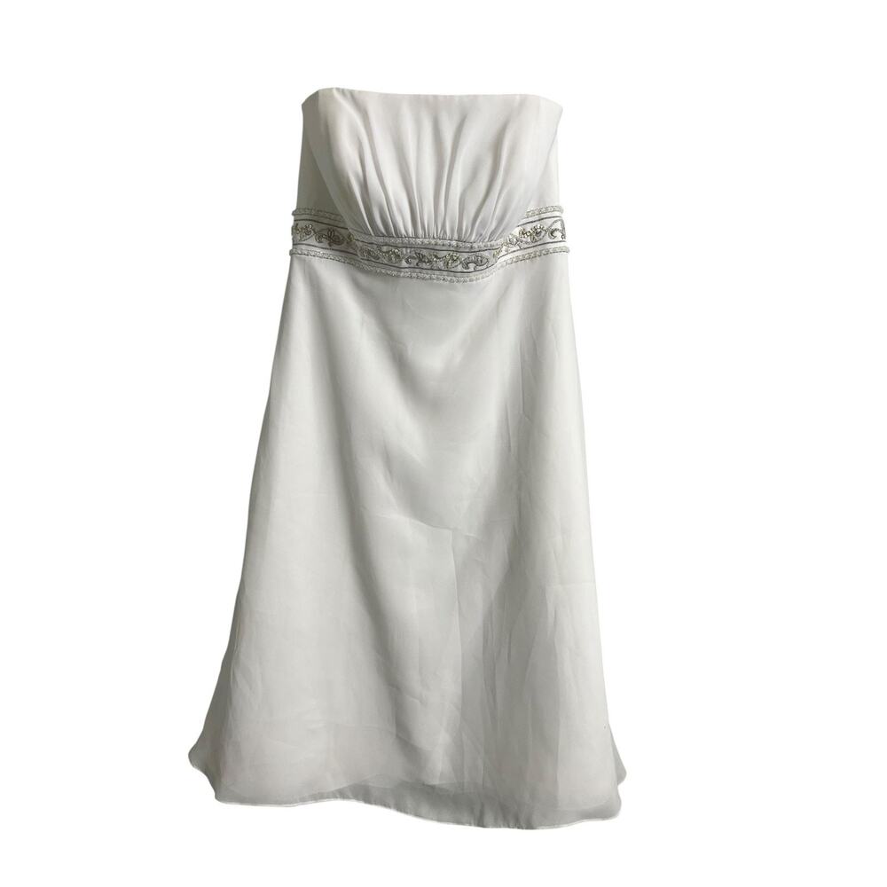 Galina Strapless Chiffon Wedding Dress 12 White Beaded Empire Waist Short Bridal